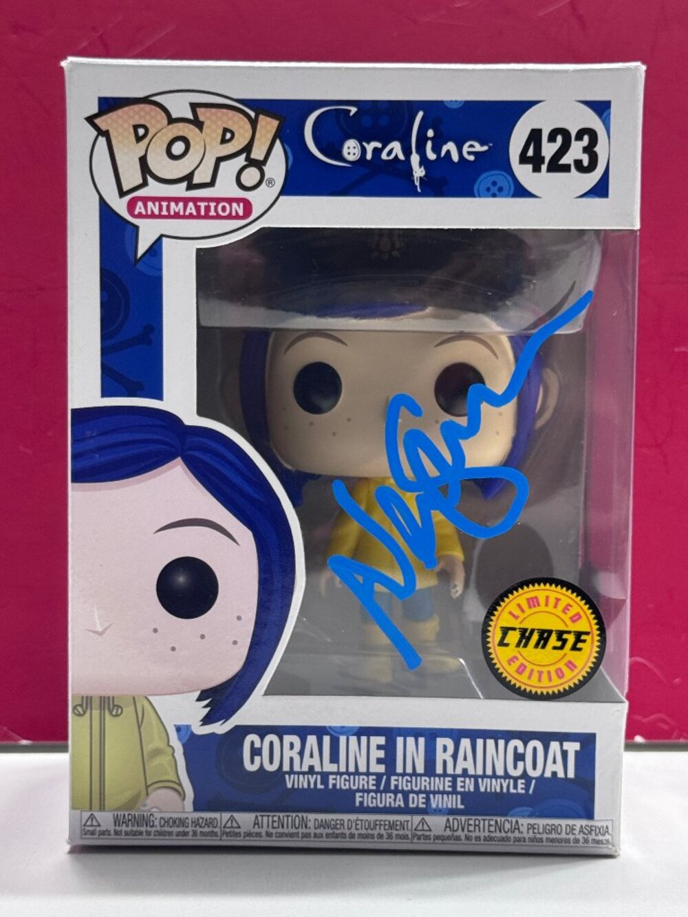 FUNKO POP! CORALINE IN RAINCOAT #423 Signed by Neil Gaiman RARE COA AUTHENTIC